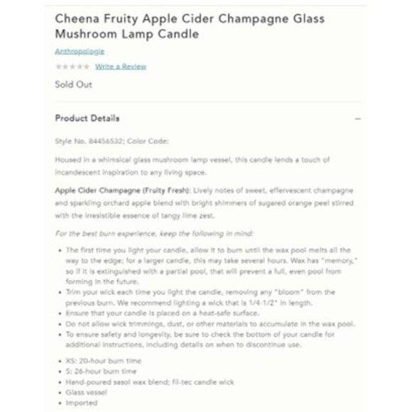 NWT-Cheena Fruity Apple Cider Champagne Glass Mushroom Lamp Candle-Blue-XS - Picture 8 of 8